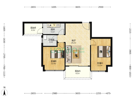 中恒花园 2室1厅1卫 79平方