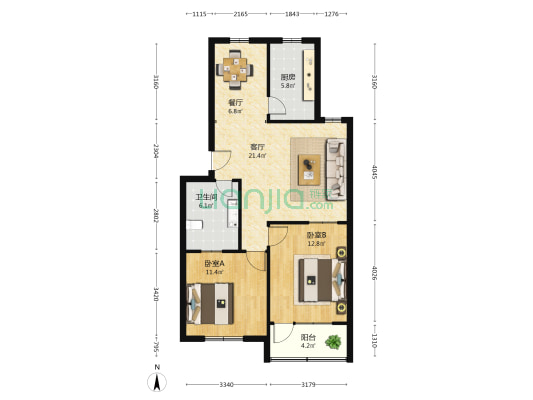 青岛路76号 2室2厅1卫 84平方