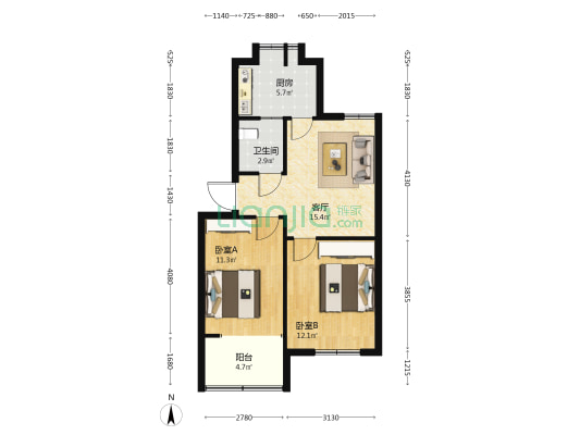 生活三区(虎头山路) 2室1厅1卫 63平方