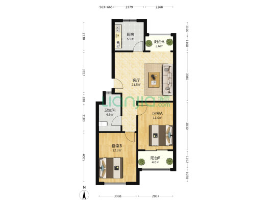 瑞景嘉苑(潍城区) 2室1厅1卫 83平方