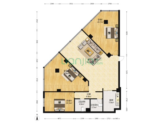 云南机设公司职工宿舍 3室1厅2卫 126平方