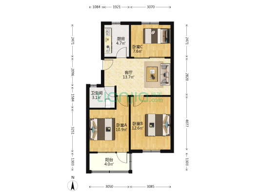 凯旋路174号 3室1厅1卫 70平方