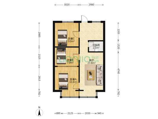 云南省技术监督局宿舍 3室1厅1卫 59平方