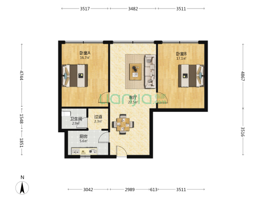 外运大厦 2室1厅1卫 92平方