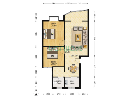 丽华绿荫居 2室1厅1卫 81平方