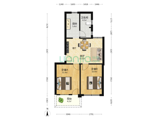 厦门市邮电局仙岳宿舍 2室1厅1卫 67平方