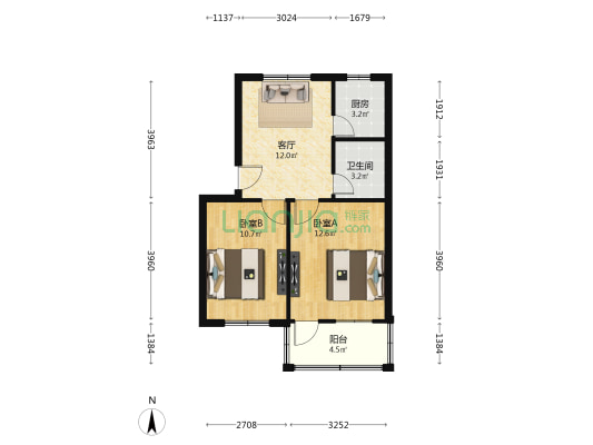 印电宿舍 2室1厅1卫 59平方