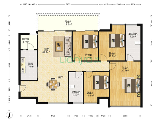 保利海上五月花一期 4室1厅2卫 140平方