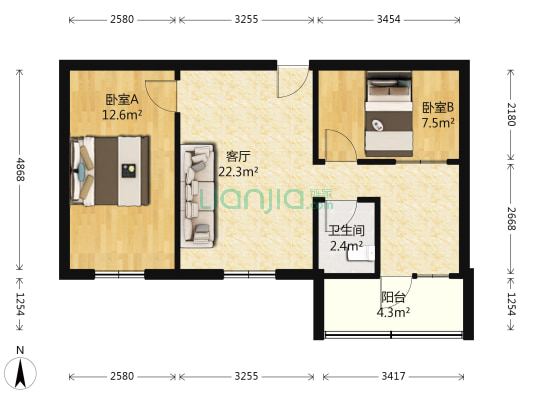 元台子小区 2室1厅1卫 61平方