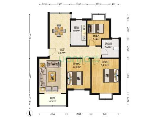 姜家新村 3室1厅1卫 102平方