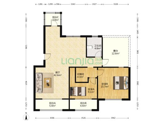 融创上城三期 2室1厅1卫 104平方