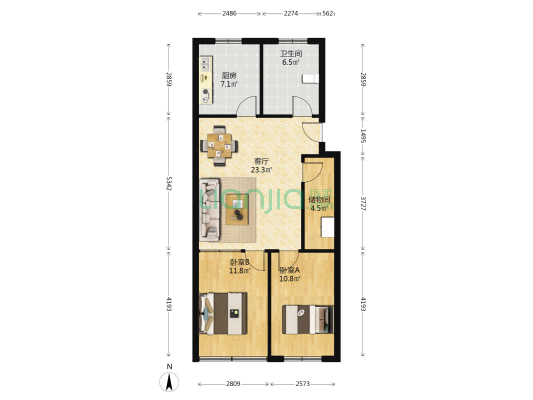 河南庄北小区 2室1厅1卫 80平方