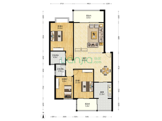 草堂路21号 3室1厅2卫 138平方