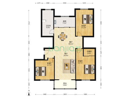 人民东路6号 3室2厅1卫 166平方