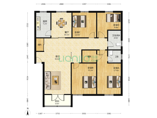 元亨公寓 4室2厅2卫 158平方