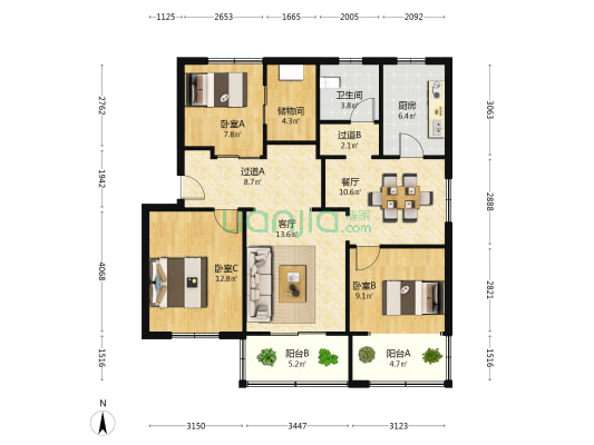 振农新村 3室2厅1卫 105平方