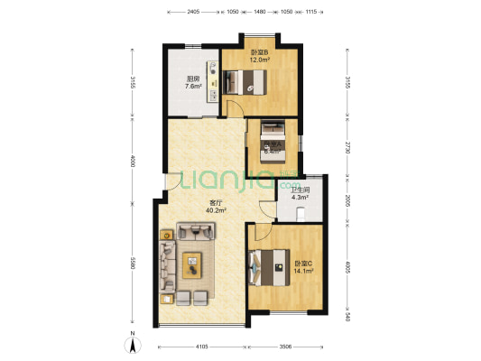 嘉恒格林恬园 3室1厅1卫 94平方