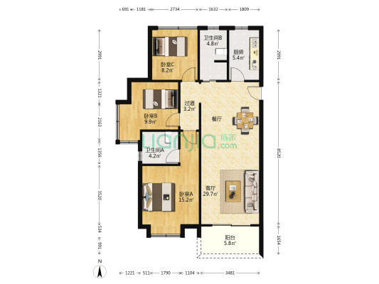 中海凤熙名邸 3室1厅2卫 112平方