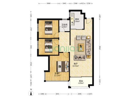 名爵玖悦 3室1厅1卫 95平方