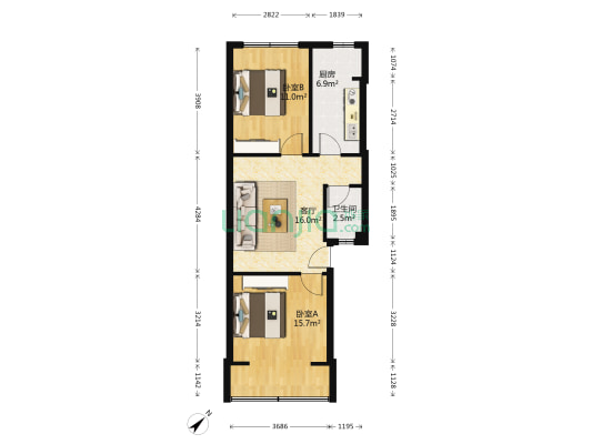 牧电路12号 2室1厅1卫 55平方