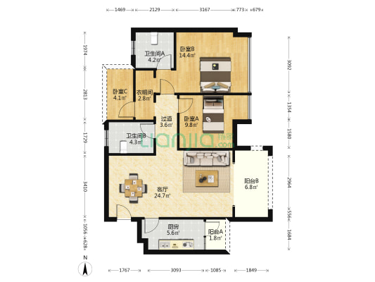 蓝剑盛世嘉园 3室1厅2卫 99平方