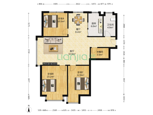万福馨苑 3室2厅1卫 132平方