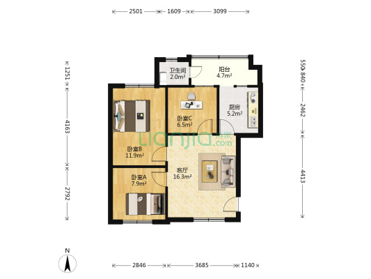 教师新村南院 3室1厅1卫 71平方
