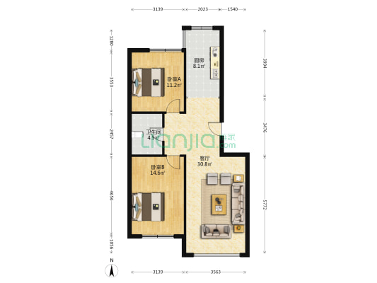 边防嘉园 2室1厅1卫 98平方