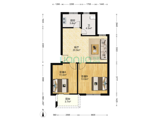 逸嘉新园北区 2室1厅1卫 72平方