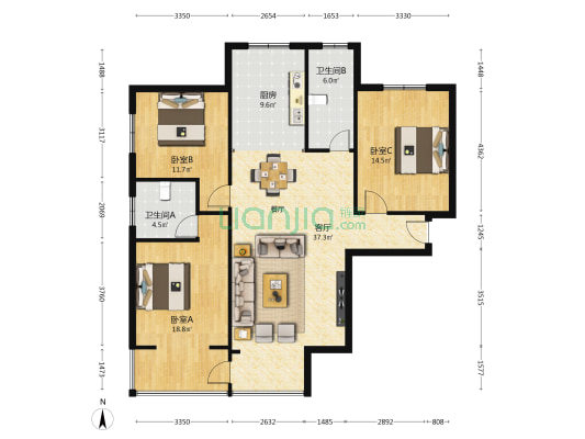 新世界 3室1厅2卫 139平方