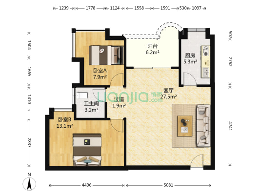 福兴大厦 2室1厅1卫 86平方