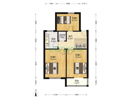 南京路27号甲 3室1厅1卫 73平方