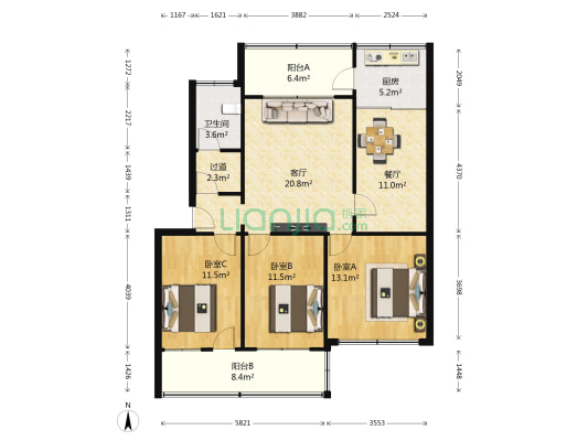 移动公司宿舍 3室2厅1卫 98平方