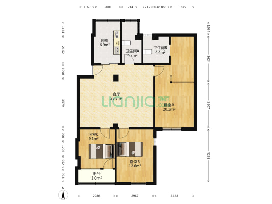 竹丝村 3室1厅2卫 110平方