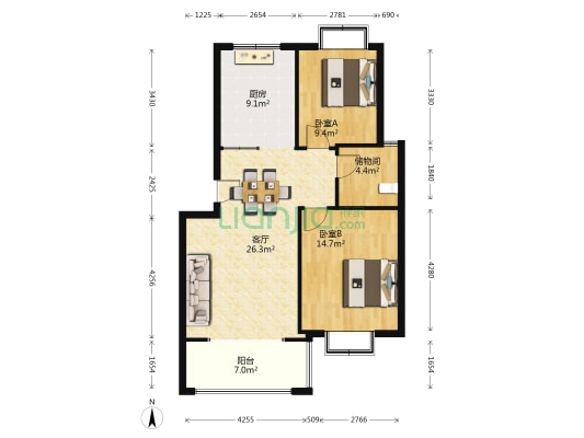 怡景花园 2室1厅0卫 90平方