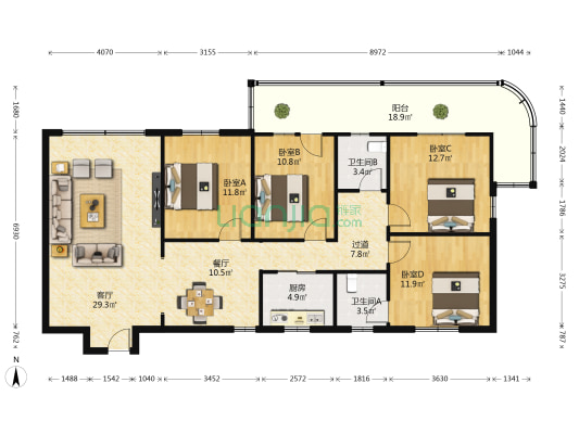 建行小区 4室2厅2卫 147平方
