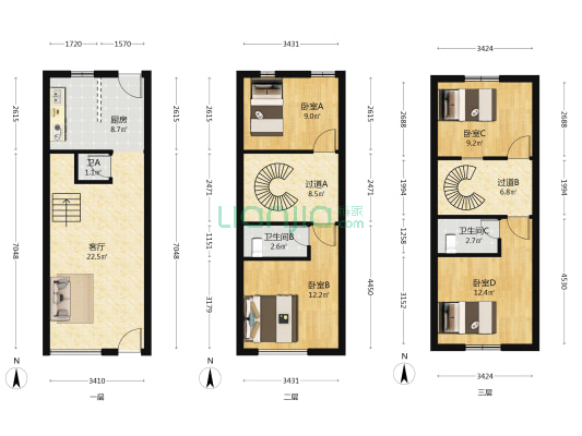 襄阳南路514弄 4室1厅3卫 88平方
