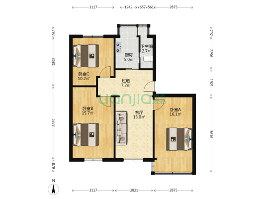 市直机关家属院 3室1厅1卫 85平方