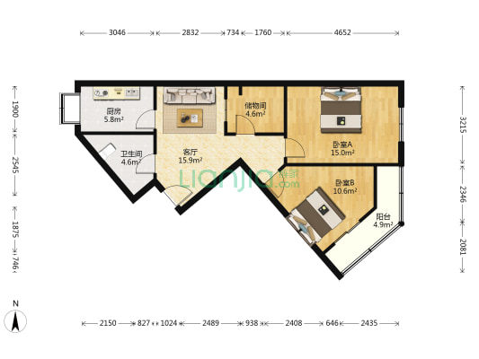 公交大楼 2室1厅1卫 53平方