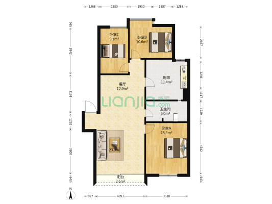 欣和雅苑 3室2厅1卫 106平方
