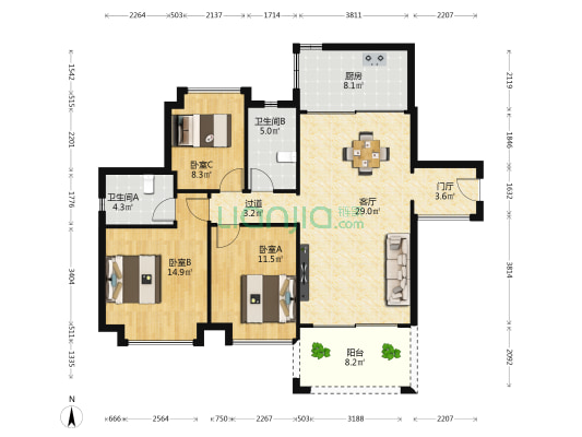 观澜湖·上东区 3室1厅2卫 115平方