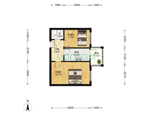 同记小区 2室0厅1卫 48平方