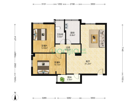 春晖阁 2室1厅1卫 103平方