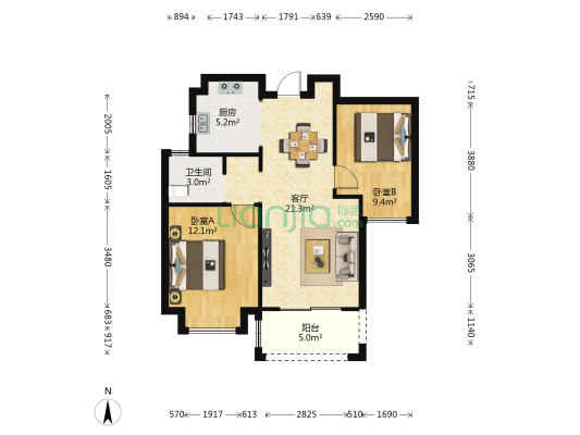 天渝骄园 2室1厅1卫 79平方