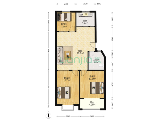 恒信澳博莱花园 3室1厅1卫 98平方
