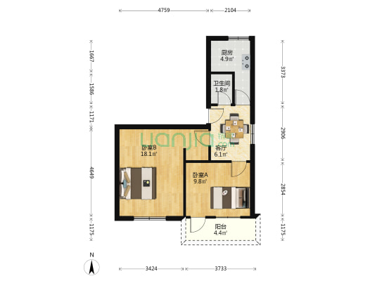 莫厘新邨 2室1厅1卫 55平方