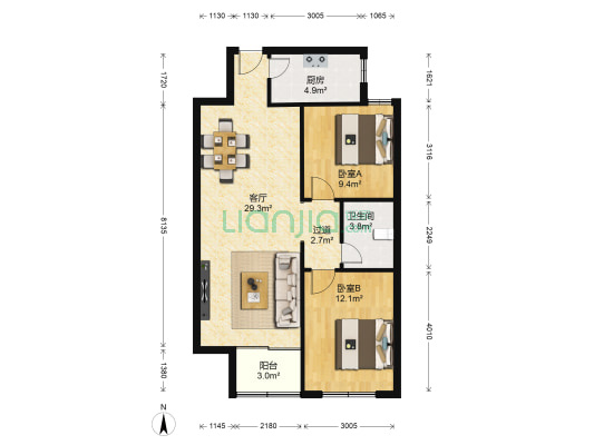 南岭小区东区 2室1厅1卫 93平方
