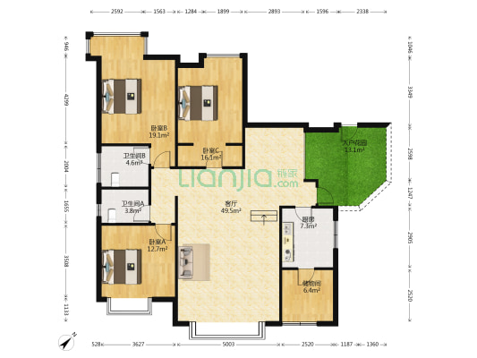 蓝色空间蓝韵 3室1厅2卫 160平方