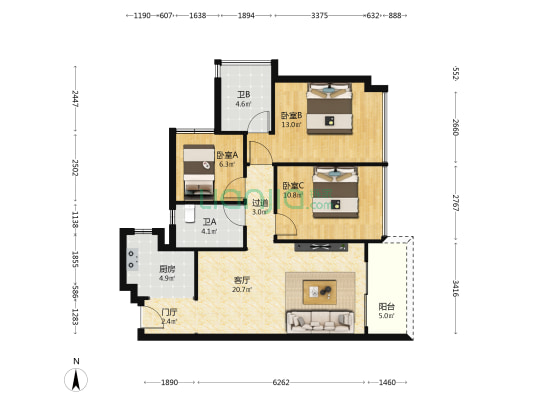 凯景半岛 3室1厅2卫 92平方