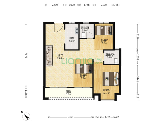 融侨滨江城天域 3室1厅2卫 109平方